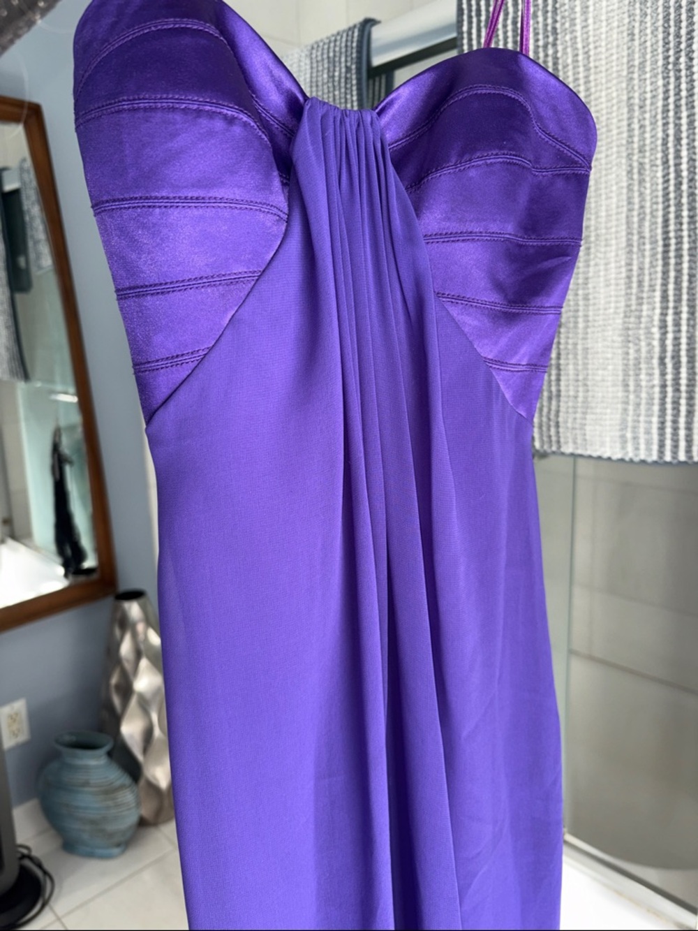 La Femme Strapless Purple Evening Gown